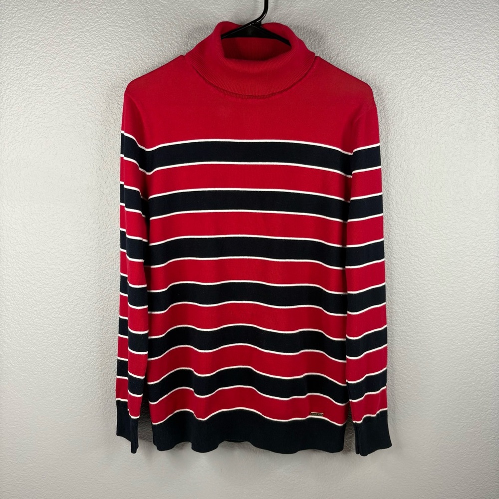 Tommy Hilfiger Red & Navy Striped Turtleneck Sweater